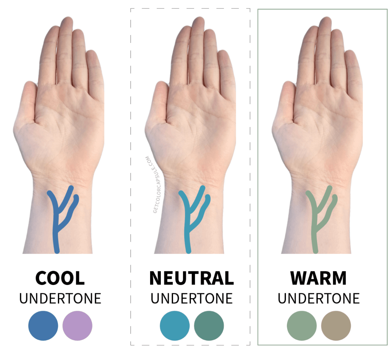 Soft Autumn Bright Spring True Spring, Dark Deep Autumn True Autumn True Spring Undertone Veins Wrist test